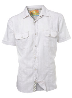 White Textured Check Short Sleeve Casual Shirt