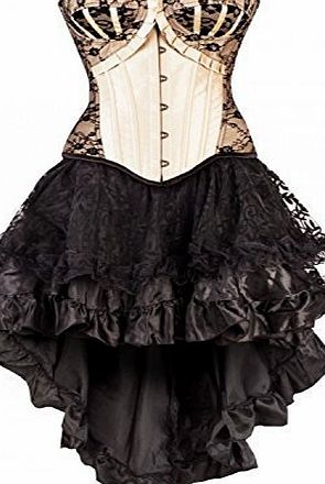 Burvogue Womens Gothic Boned Lace Corsets and Bustiers Dress with Skirt (Medium, Beige)