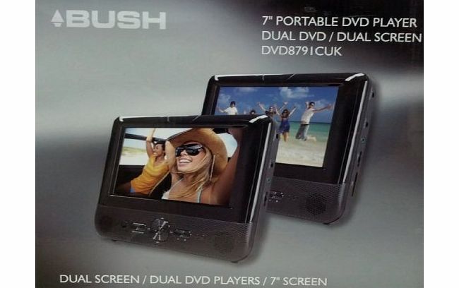 Bush  DVD8791CUK 7`` LCD 2 Movies at once! Twin Dual Screen portable in car DVD Players - Black