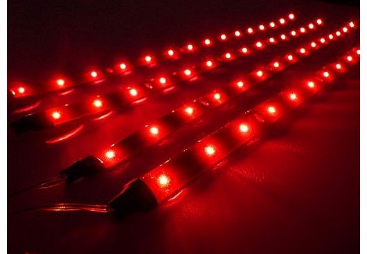 BuyinCoins 4 X 3020 SMD 15 Led Lamp String Waterproof Flexible Car Strip Light 30CM Red