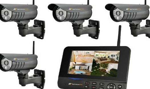 4 Camera 15m IR Digital Wireless CCTV System with LCD Monitor and PIR