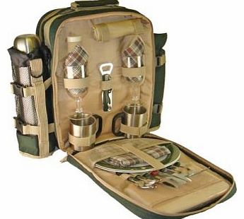 Greenfield Collection Super Deluxe Two Person Picnic Backpack Hamper - Forest Green