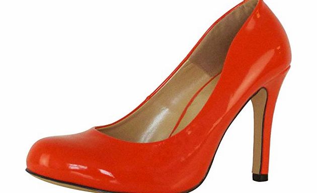 ByPublicDemand L19 Womens Mid High Stiletto Heel Shoes Orange Patent Size 5 UK