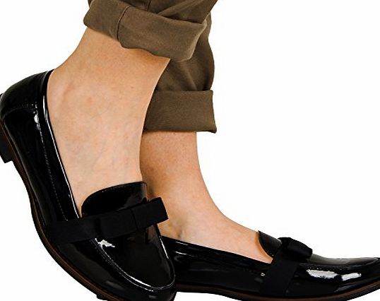ByPublicDemand Mabel Womens Flat Smart Loafers Bow Detail Shoes Ladies Office Work Black Patent Size 7 UK