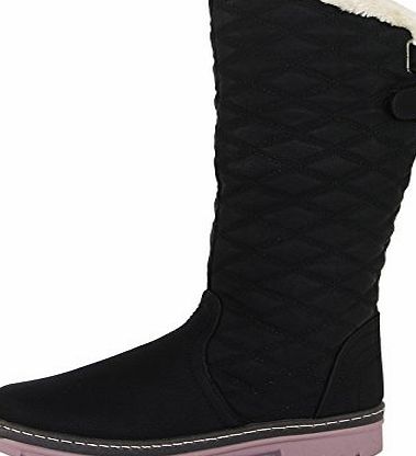 S2A New Womens Ladies Quilted Faux Fur Lined Thick Sole Mid Calf Boot Shoes Black Size 6 UK