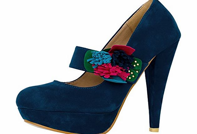ByPublicDemand Y3D Womens Stiletto High Heel Court Shoes Royal Blue Faux Suede Size 5 UK