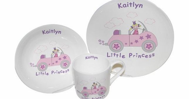 C.P.M. Personalised Little Princess in Car Breakfast Set - An Ideal Gift For Kids, Girls, Baby amp; Children - Personalised For You For Free