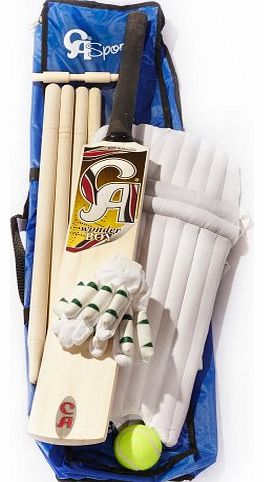 New Ca Kids Complete Starter Cricket Bat Ball Stumps Pads Gloves Set Size 5