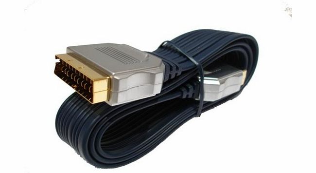 Cable Mountain 1 Metre Gold Flat Ribbon Metal Plug OFC Scart Cable / Lead