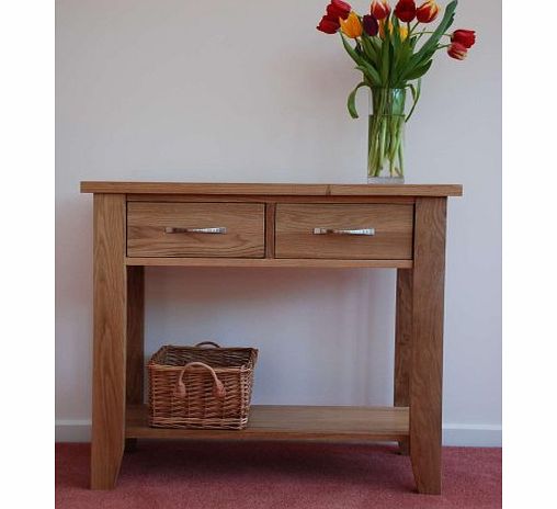 New Solid Cambridge Oak Console / Hall way / Phone / Lamp / Telephone Table with 2 Drawers amp; Storage Shelf