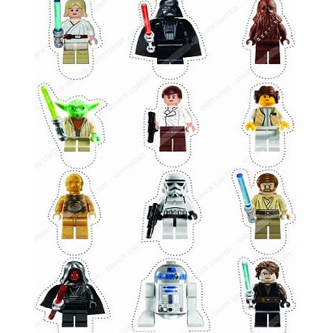 Cakeshop 12 x PRE-CUT Lego Star Wars Stand Up Edible Cake Toppers - Premium Wafer Paper