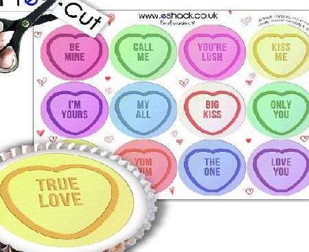 Cakeshop 12 x Pre-Cut Valentines Day Love Heart Cupcake Cake Toppers By Eshack