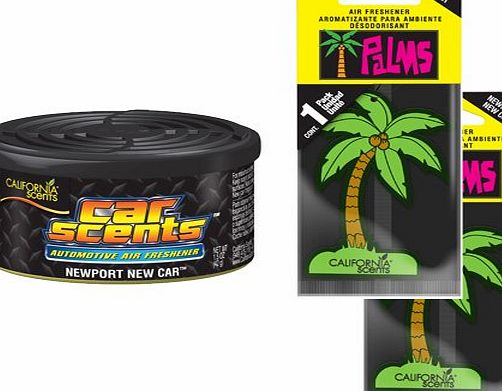 California Car Scents CALIFORNIA SCENTS NEWPORT NEW CAR TIN   2 PALM TREE 2D HANGING AIR FRESHENER SET