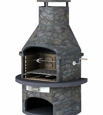 Rondo Slate Masonry BBQ with Rotisserie - Oval Shape BBQ - Fire Tray, Grill - Black Barbecue - Garden Barbecue - Charcoal bbq