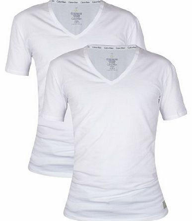Calvin Klein - White 2 Pack V-Neck T-Shirts - Mens - Size: L