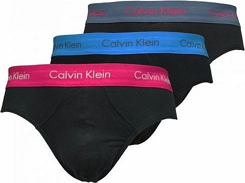 Calvin Klein Black Briefs 3 Pack (Large) (Red / Steel / Sky Waistband)