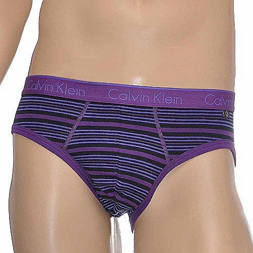 Calvin Klein CK One Hip Brief, Marine Stripe - Plum Terry Large Multi