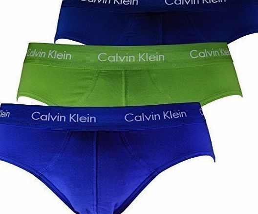 Calvin Klein Cotton Stretch Hip Brief (3 Pack) (Large 36``-38``), Lime Cobalt Water)