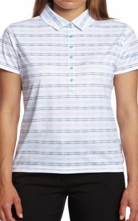 Womens Mini Geometric Print Polo Shirts - White/Impulse Blue, X-Large