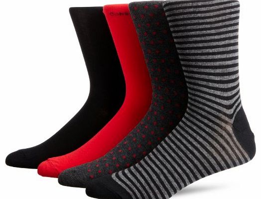 Calvin Klein Holiday Gift Box Stripe 4 Pack Mens Socks Black/Red/Red/Graphite Heather/Red/Black One Size