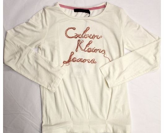 Calvin Klein Girls Cream T-Shirt W/Copper Logo (16 Years)