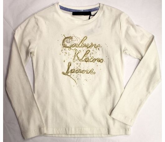 Calvin Klein Girls Cream T-Shirt W/Gold Logo (16 Years)