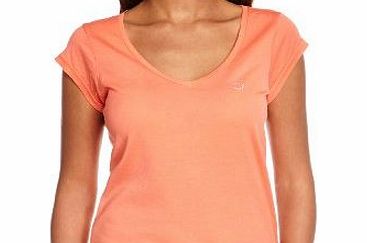 Womens Plain or unicolor V-Neck Short sleeve T-Shirt - Orange - Orange - 12