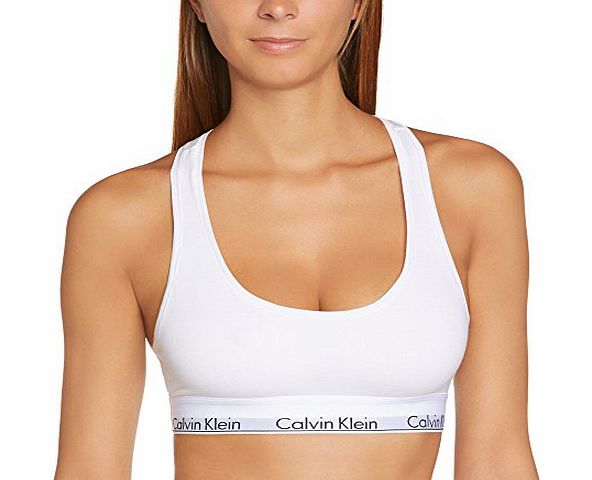 Calvin Klein Logo Racer back Bralette in White (Large)