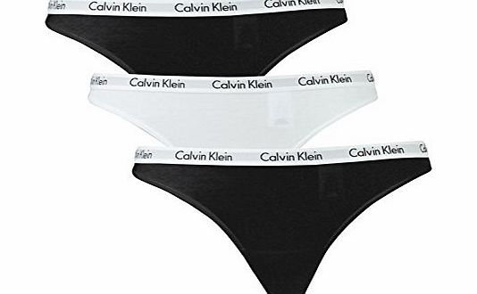 Calvin Klein Womens 3 Pack Thongs Stretch Fit Elasticated Waistband Underwear Blk/Wht/Blk M
