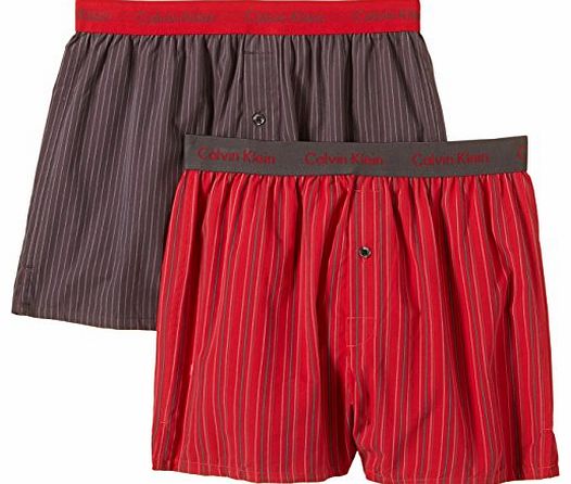 Calvin Klein Woven Slim Fit Boxer 2-Pack, Monroe Plain - Dylan Red Medium Multi
