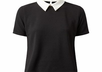 Black Contrast Collare Boxy T-Shirt