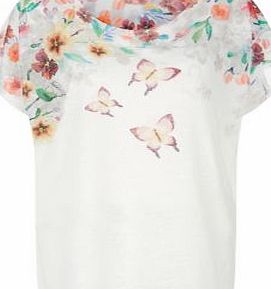 White Butterfly Print T-Shirt 3519232