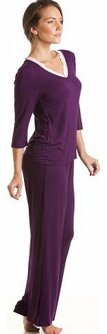 Womens Ladies Luxury Purple Plum Long Length Pyjama Set 10-20 14/16