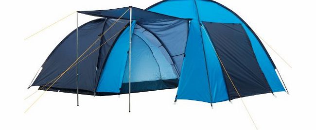 CampFeuer - Dome-Tent with Big Porch (4 Persons), Blue / Light-Blue