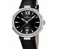 Candino Ladies All Black Leather Strap Watch