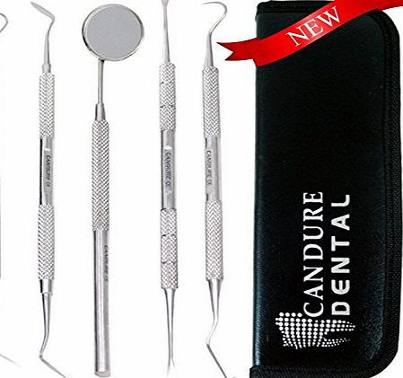 CANDURE - 5 Pieces Dental Scaler Set with leather look case - Tartar Calculus Plaque Remover Tooth Scraper- Dental Mirror amp; Scaler Set