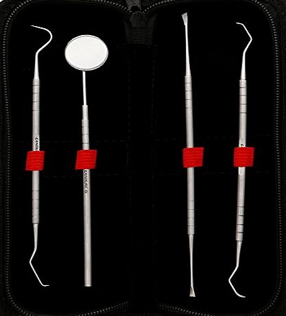 CANDURE - Set of 4 Pieces Dental - Tartar Calculus Plaque Remover Tooth Scraper- Dental Mirror amp; Scaler Set - comes in Black Kit