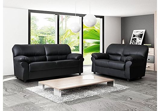 BRAND NEW CANDY 3+2 FAUX LEATHER SOFA SUITE IN BLACK