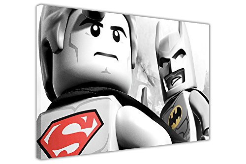 Canvas It Up CANVAS WALL ART PRINTS LEGO DC COMICS SUPERMAN AND BATMAN HERO POSE BLACK AND WHITE POP ART PICTURES ROOM DECORATION POSTER
