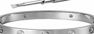 Caperci Designer Inspired Screw Driver Silver Bangle Bracelet in Stainless Steel 16CM for Women