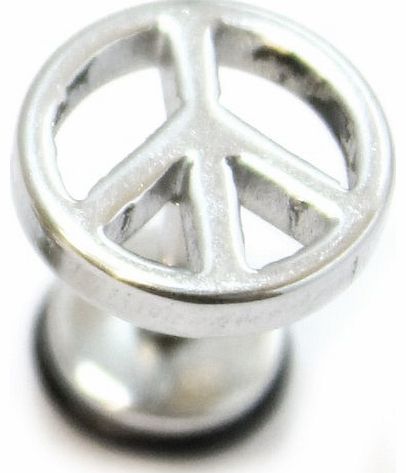 Peace Sign Silver Surgical Stainless Steel Stud Earring Body Jewellery Fake Stretcher Mens Gothic Top Tragus