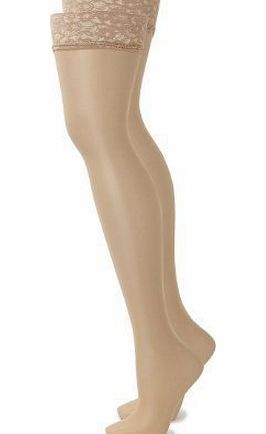 Carabelli 1 Pair Ladies Natural 20 Denier Lace Top Hold Up Stockings (S/M 8-10 uk)