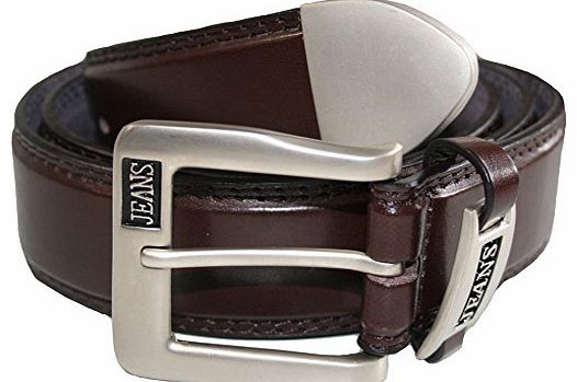 Mens Leather Belt - Casual Jeans Belt - With Crome Tip # 5055 - Brown, 5XL