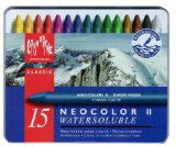 CARAN DACHE 15 NEOCOLOR II WATER SOLUBLE COLOUR CRAYONS , CLASSIC TIN,