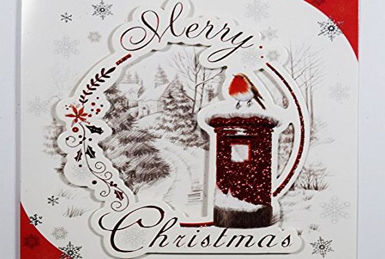 Card and Party Store Christmas Cards Pack 8 Traditional Glitter Postbox Festive 3D Verse Gift Set Box