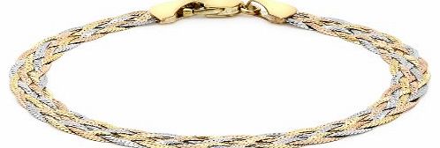 Carissima 9ct Three Colour Gold 5 Plait Herringbone Bracelet 18cm/7``