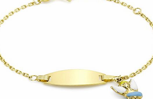 Carissima Gold Carissima 9ct Yellow Gold Childrens Enamel Angel Charm ID Bracelet 14cm/5.5``