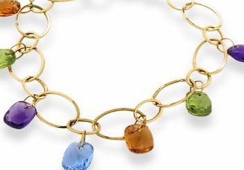 Carissima Gold Carissima 9ct Yellow Gold Oval Rings and Colourful Stone Beads Bracelet 19cm/7.5``