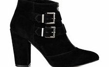 Black chunky buckle ankle boots