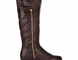 Brown knee-high exposed zip boots
